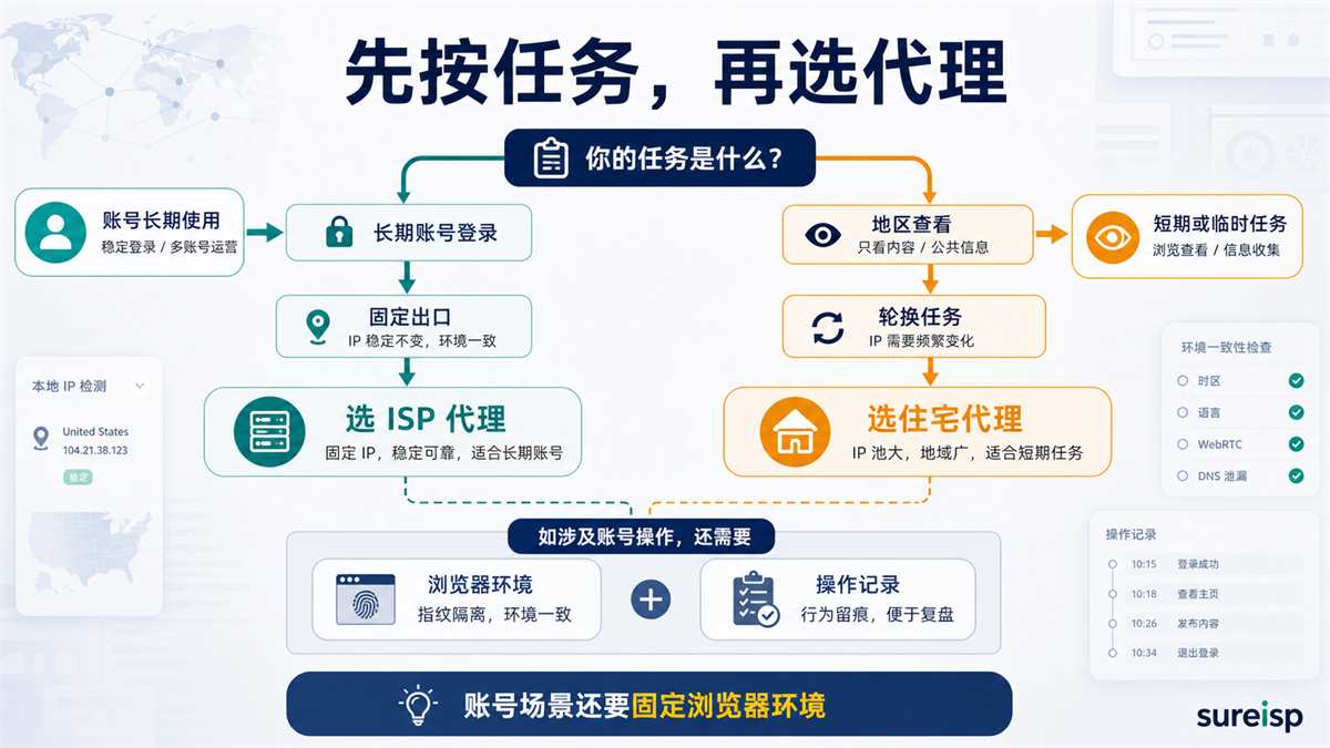 住宅代理和 ISP 代理选择流程图