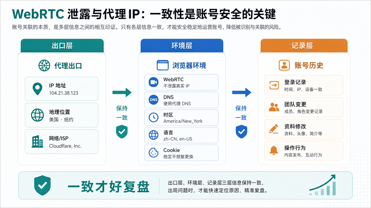 代理出口 WebRTC DNS 时区语言和浏览器环境变量关系图