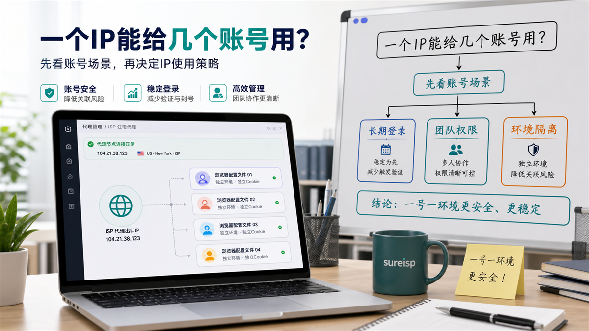 一个代理 IP 是否可以给多个账号使用的账号环境分配示意图