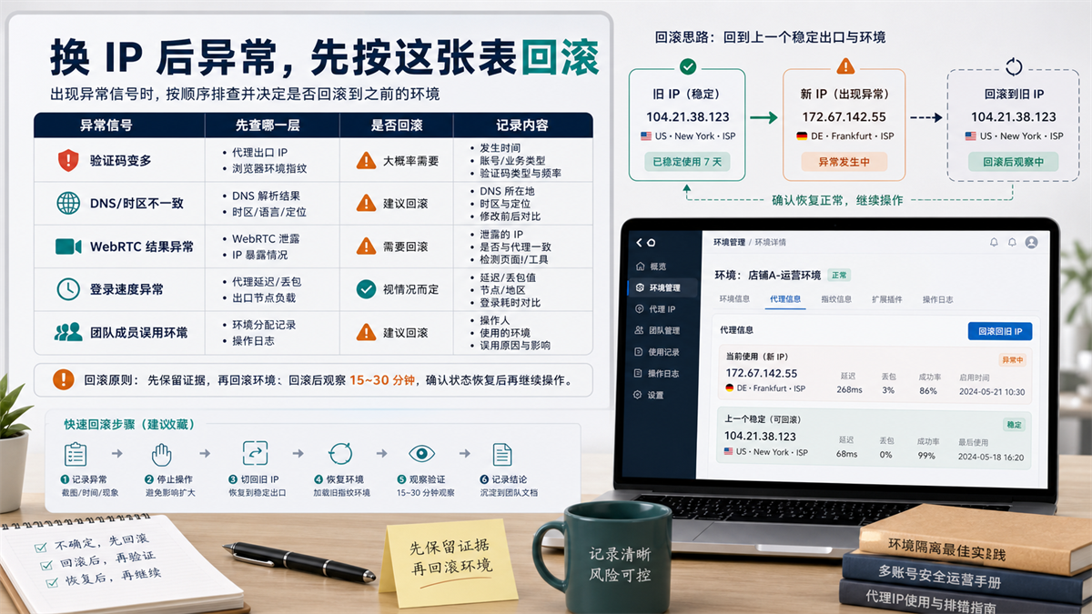 更换代理 IP 后异常时的回滚检查表