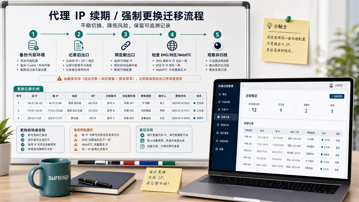 代理 IP 更换的五步迁移流程图