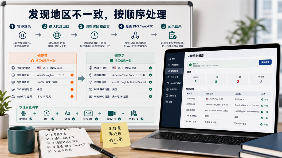 代理 IP 地区和浏览器时区语言不一致时的处理流程