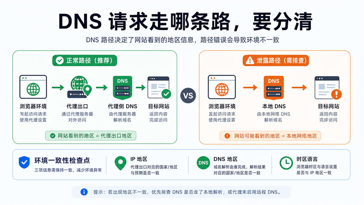 DNS 请求正常路径和泄露路径的对比图