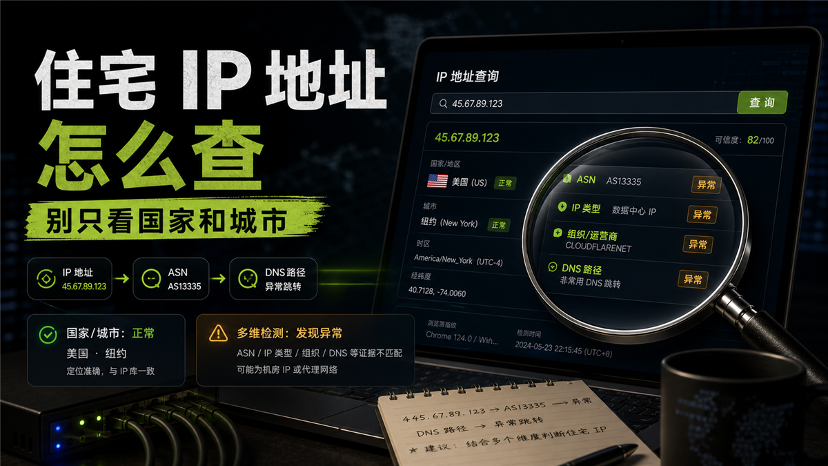 住宅 IP 地址怎么查不能只看国家和城市还要看 ASN IP 类型和 DNS 路径